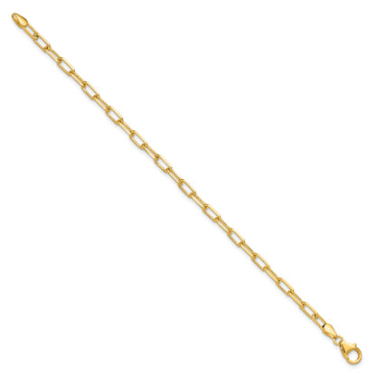 7 Inch 14K Yellow Gold 3.5mm Solid Beveled D/C Paperclip Chain Bracelet