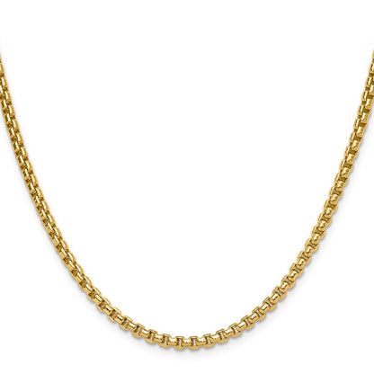 22 Inch 14K Yellow Gold 3.7mm Semi Solid D/C Round Box Chain Necklace
