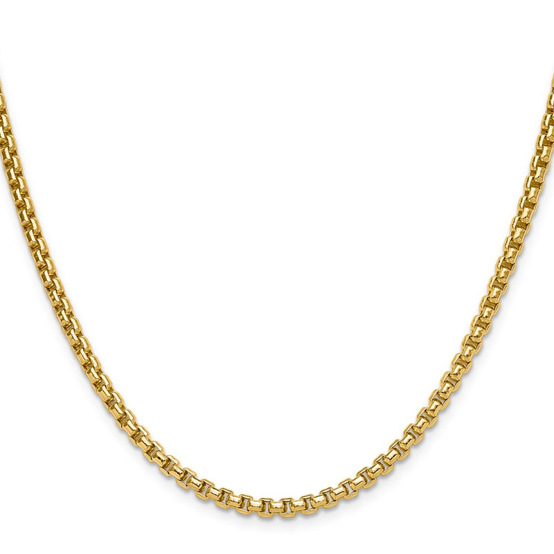 22 Inch 14K Yellow Gold 3.7mm Semi Solid D/C Round Box Chain Necklace