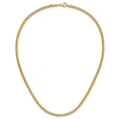 22 Inch 14K Yellow Gold 3.7mm Semi Solid D/C Round Box Chain Necklace