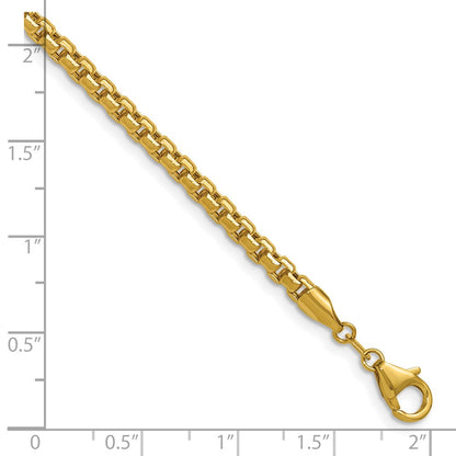 22 Inch 14K Yellow Gold 3.7mm Semi Solid D/C Round Box Chain Necklace