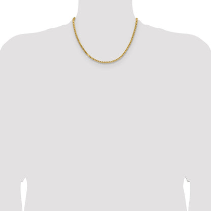 18 Inch 14K Yellow Gold 3.7mm Semi Solid D/C Round Box Chain Necklace