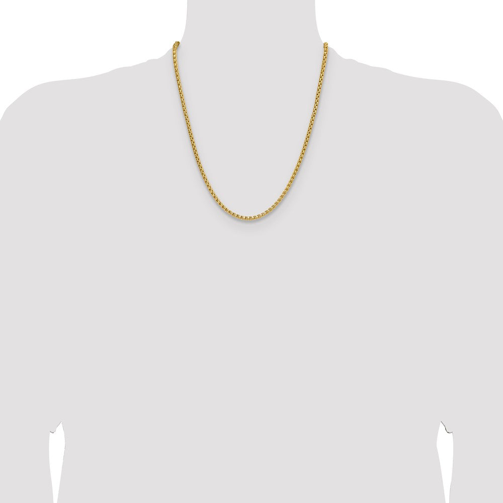 22 Inch 14K Yellow Gold 3.7mm Semi Solid D/C Round Box Chain Necklace