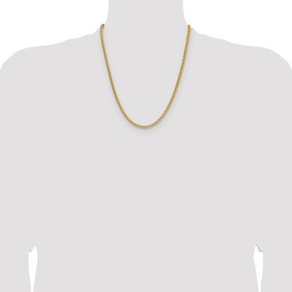 22 Inch 14K Yellow Gold 3.7mm Semi Solid D/C Round Box Chain Necklace