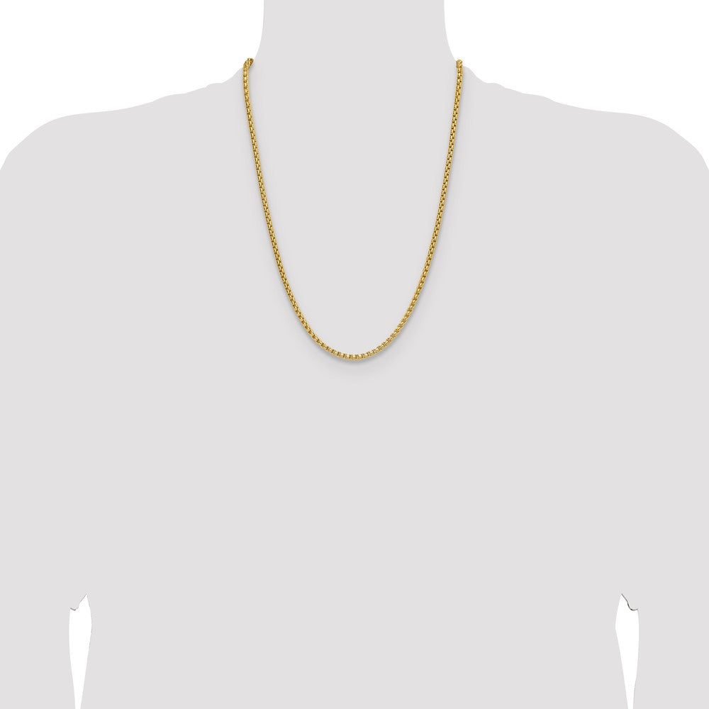 24 Inch 14K Yellow Gold 3.7mm Semi Solid D/C Round Box Chain Necklace