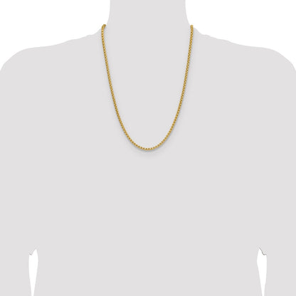 24 Inch 14K Yellow Gold 3.7mm Semi Solid D/C Round Box Chain Necklace