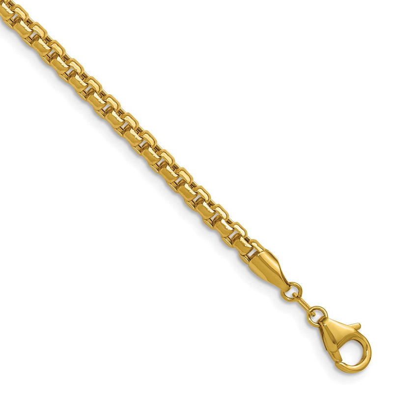18 Inch 14K Yellow Gold 3.7mm Semi Solid D/C Round Box Chain Necklace