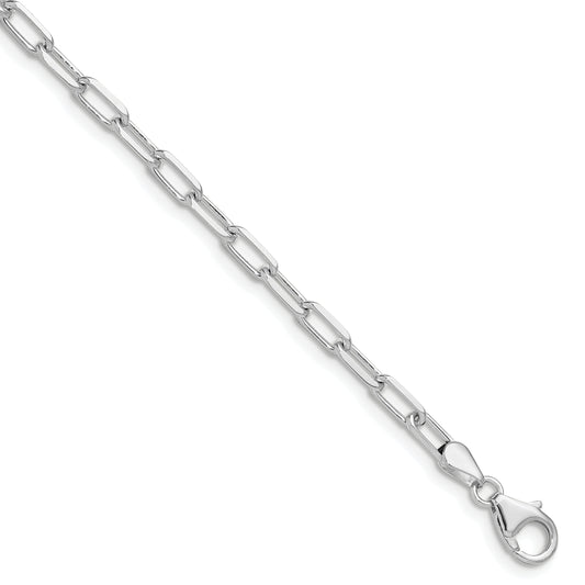 7 Inch 14K White Gold Wg 3.5mm Solid Beveled D/C Paperclip Chain Bracelet