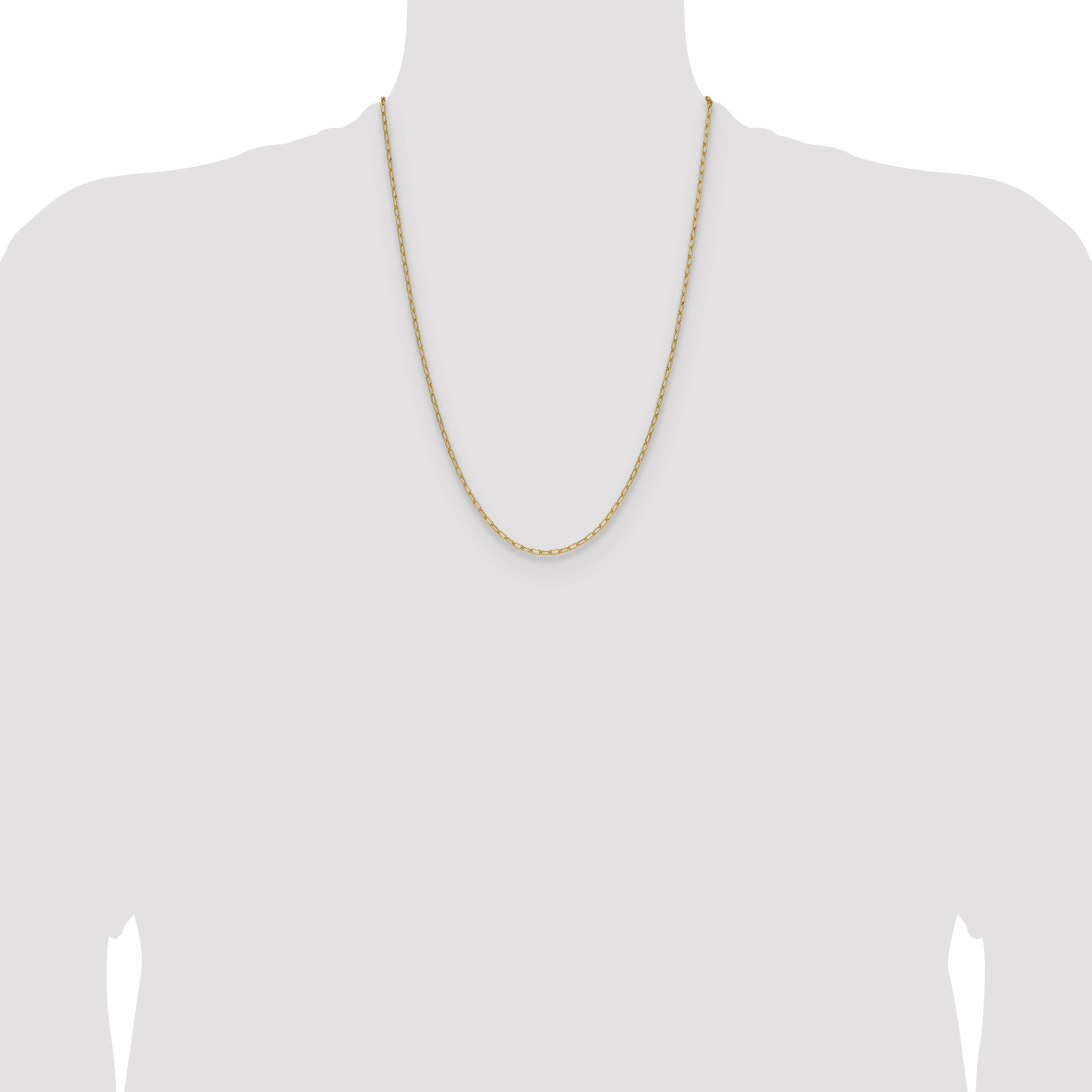 24 Inch 14K Yellow Gold 2.2mm Semi Solid Paperclip Chain Necklace