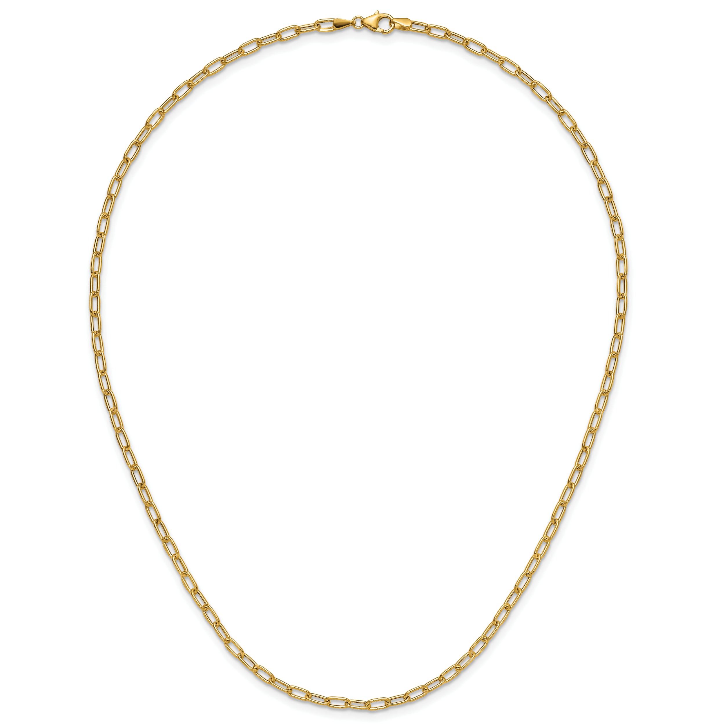 2 Inch 14K Yellow Gold 3.0mm Semi Solid Paperclip Chain Necklace