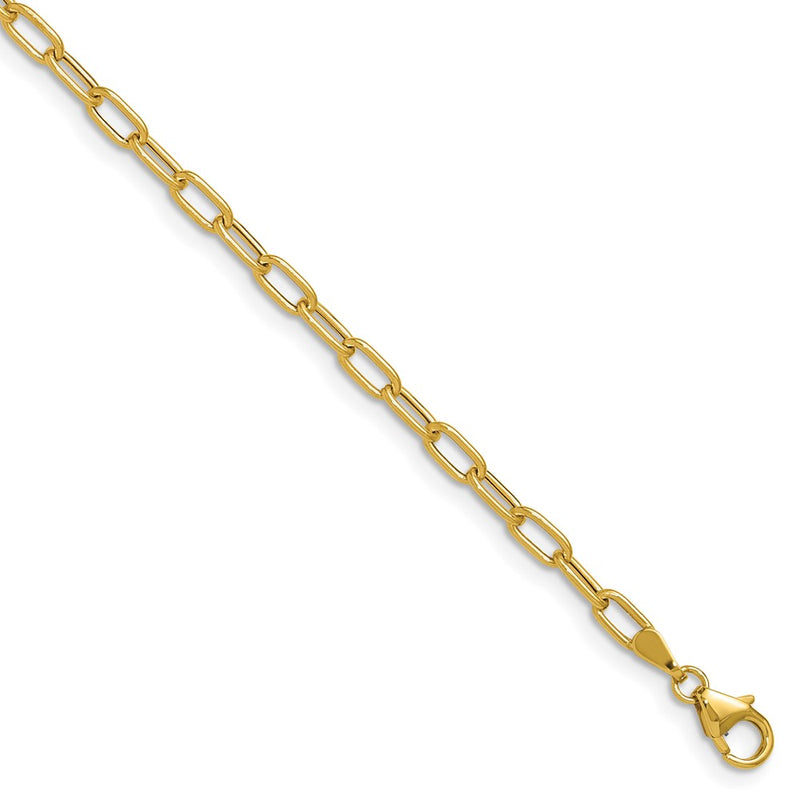 8 Inch 14K Yellow Gold 3.0mm Semi Solid Paperclip Chain Bracelet