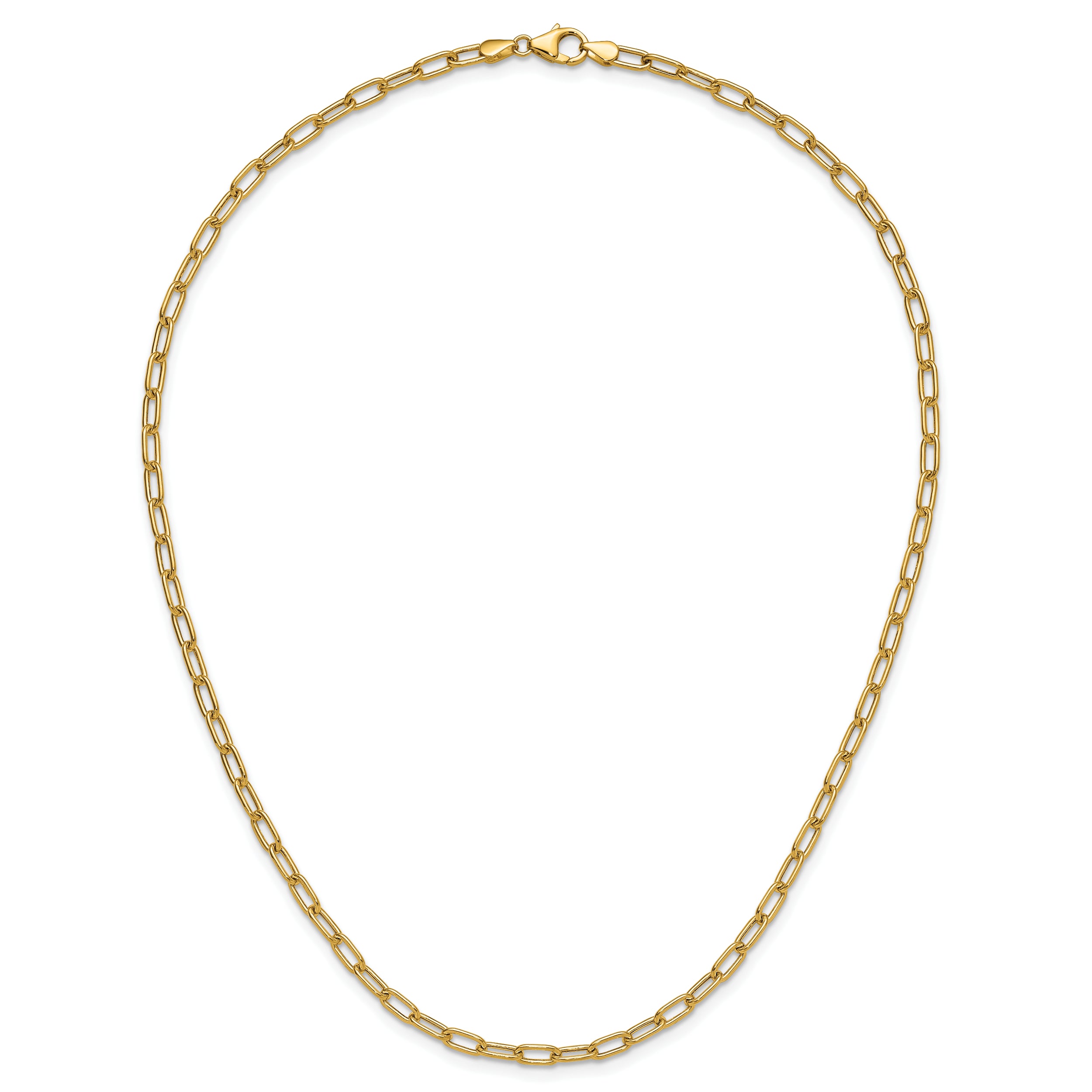 18 Inch 14K Yellow Gold 3.7mm Semi Solid Paperclip Chain Necklace