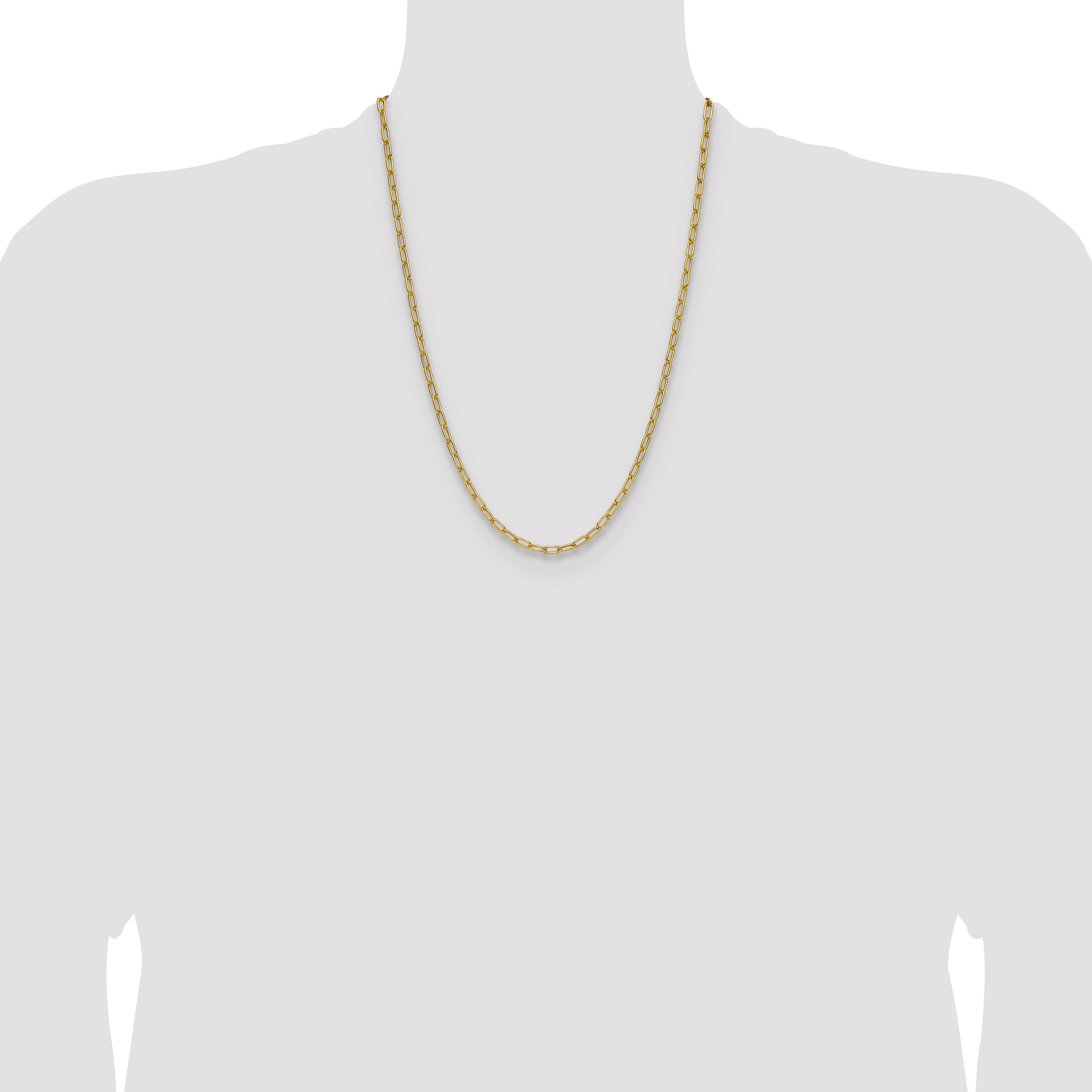 24 Inch 14K Yellow Gold 3.7mm Semi Solid Paperclip Chain Necklace