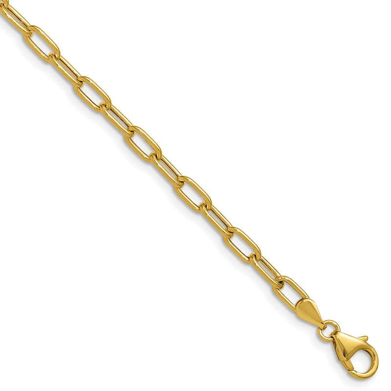 7 Inch 14K Yellow Gold 3.7mm Semi Solid Paperclip Chain Bracelet