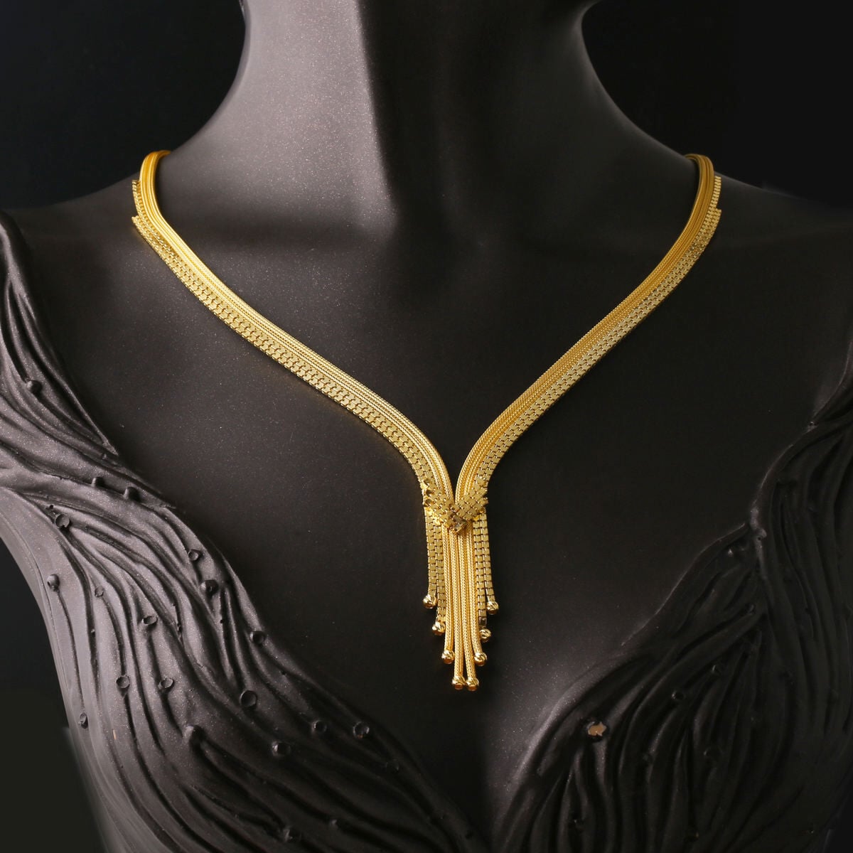 14K Yellow Gold Chevron Braided Jewelry Set
