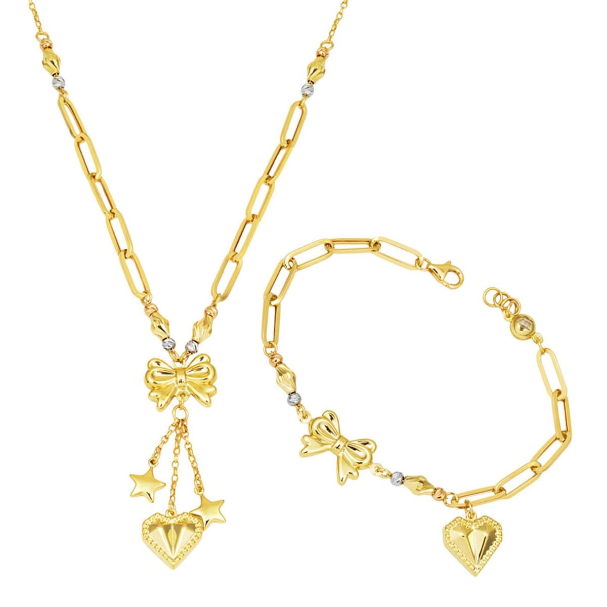 14K Yellow Gold Designer Inspired Heart Necklace and Bracelet Set