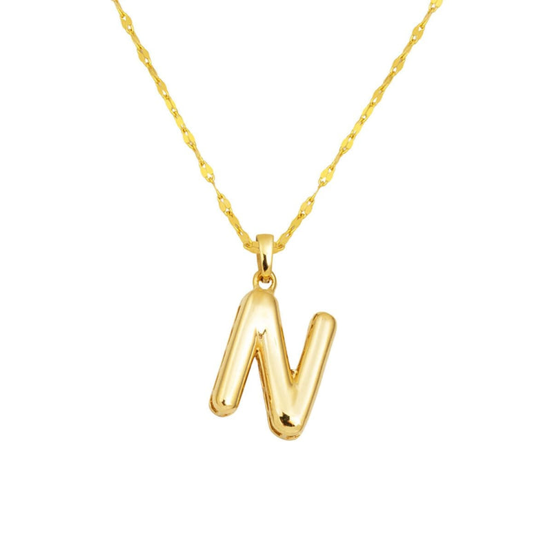 14K Yellow Gold Balloon N Initial Necklace