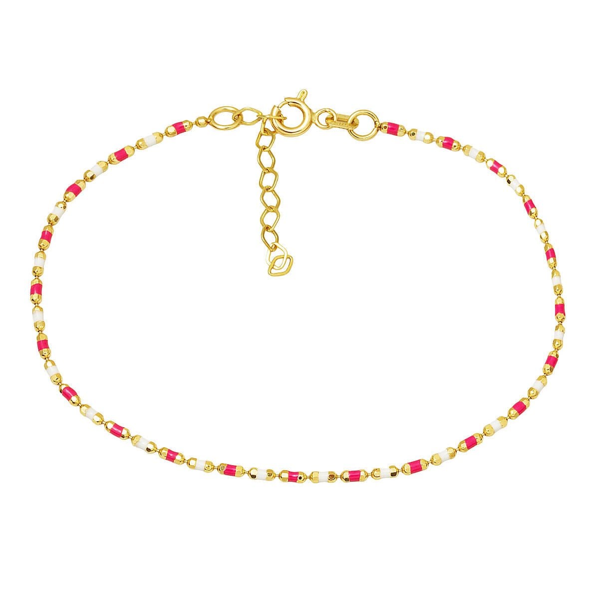 14K Yellow Gold Pink Enamel Chain Bracelet