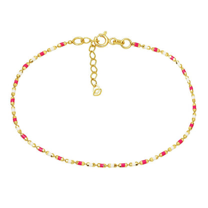 14K Yellow Gold Pink Enamel Chain Bracelet