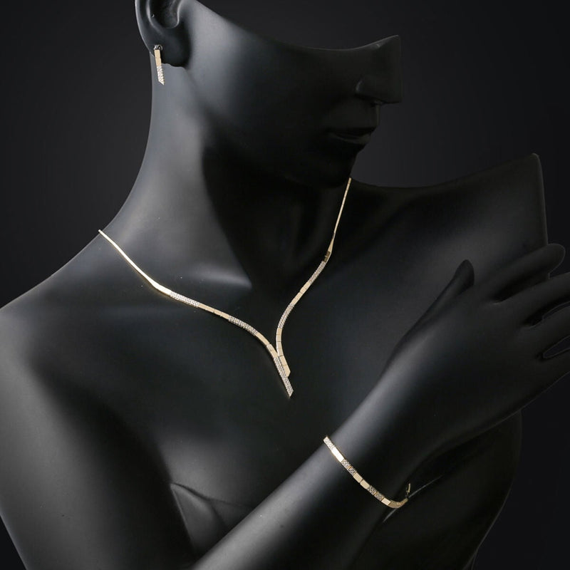 14K Yellow Gold Segmented Tennis Cubic Zirconia Jewelry Set