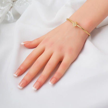 14K Yellow Gold Clover Flexible Italian Cubic Zirconia ID Bracelet