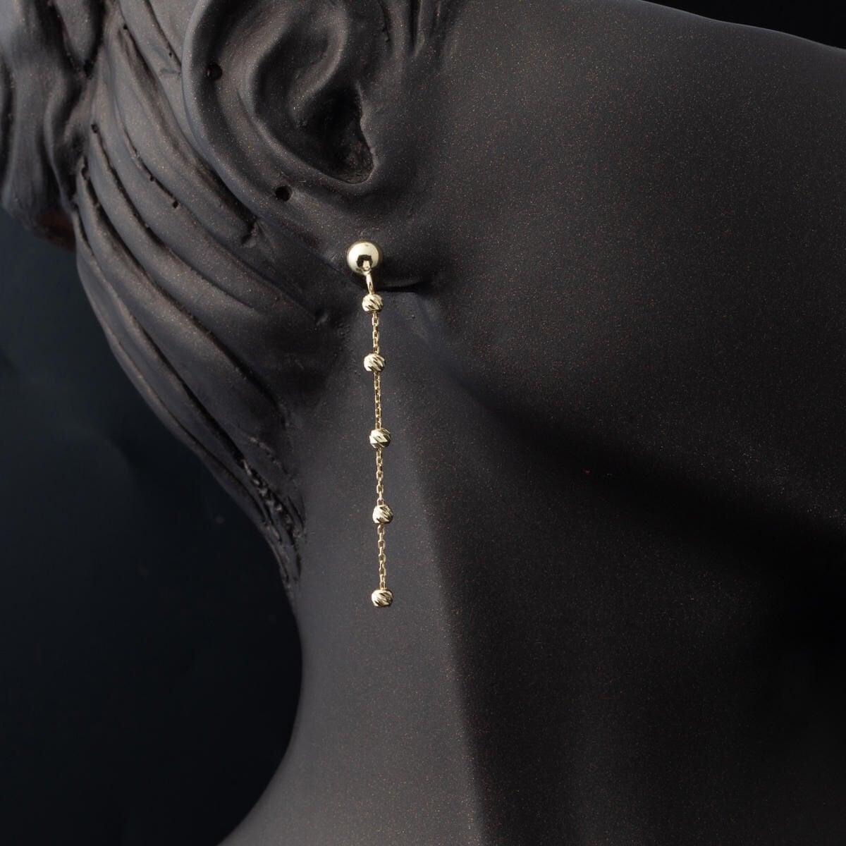 14K Yellow Gold Bead Dangle Earrings