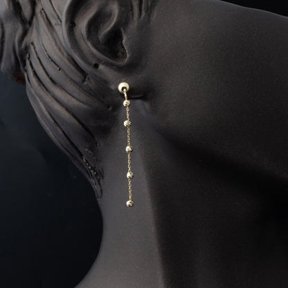 14K Yellow Gold Bead Dangle Earrings