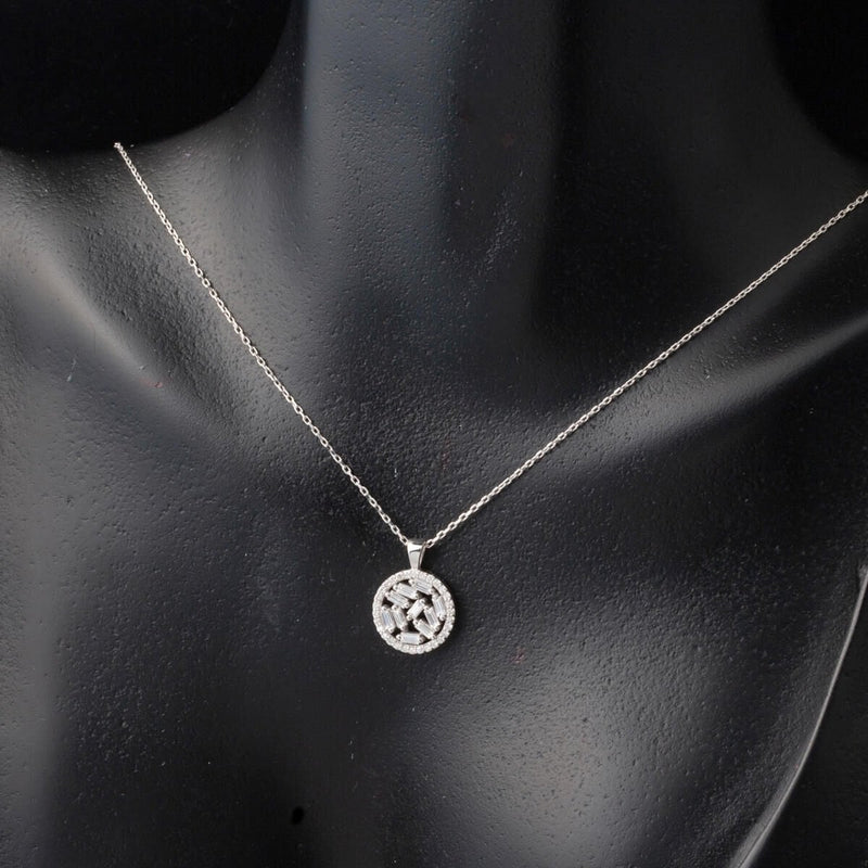 14K White Gold 0.35 Ct Baguette Diamond Necklace