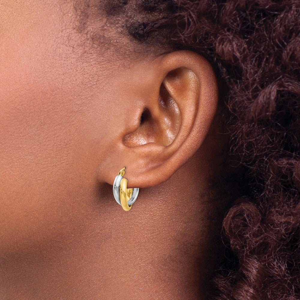 14K Two-Tone Polished Hinged Hoop Earrings