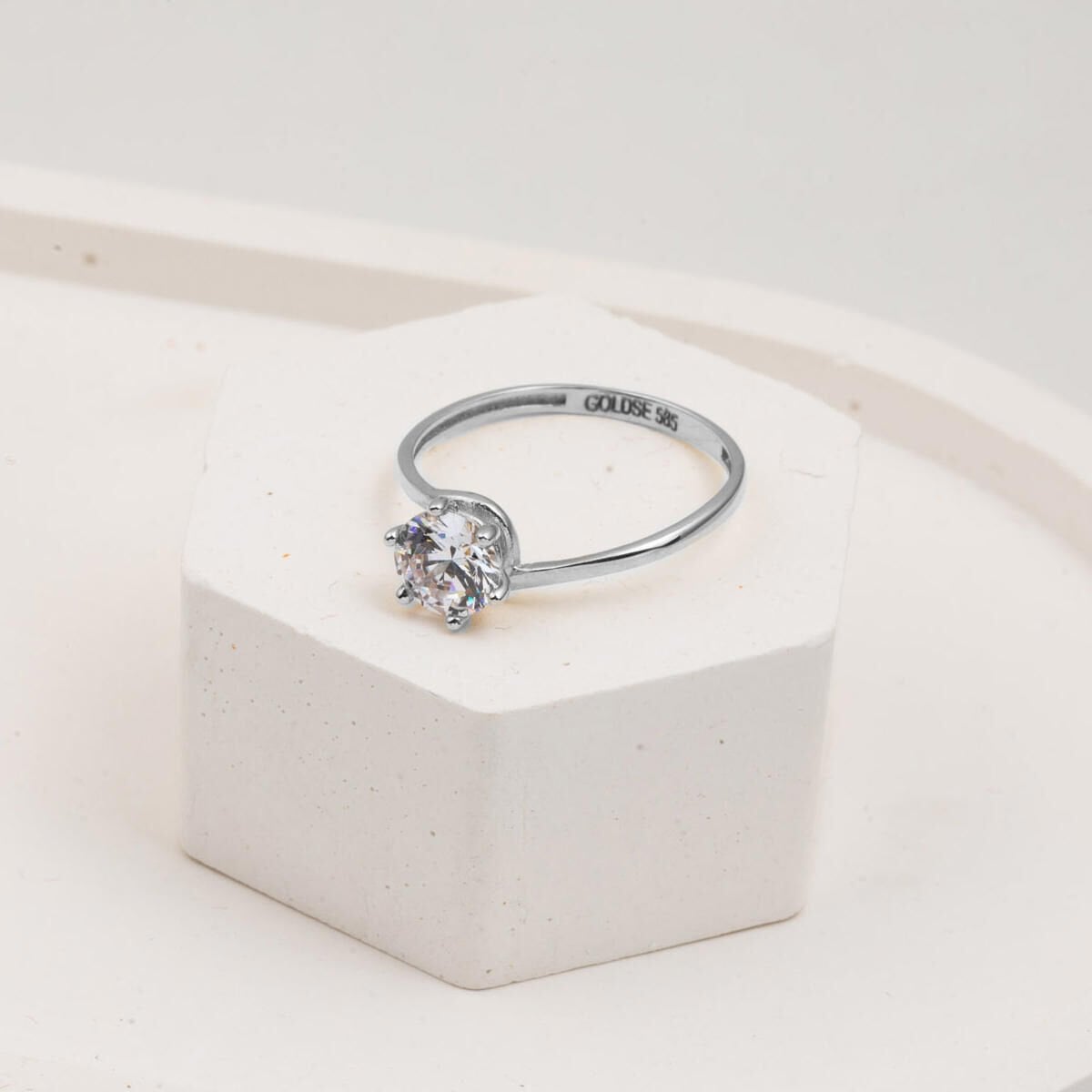 14K White Gold Solitaire Cubic Zirconia Ring