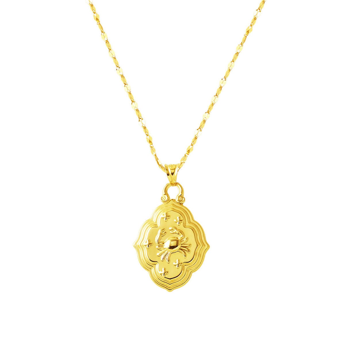 14K Yellow Gold Retro Cancer Zodiac Necklace
