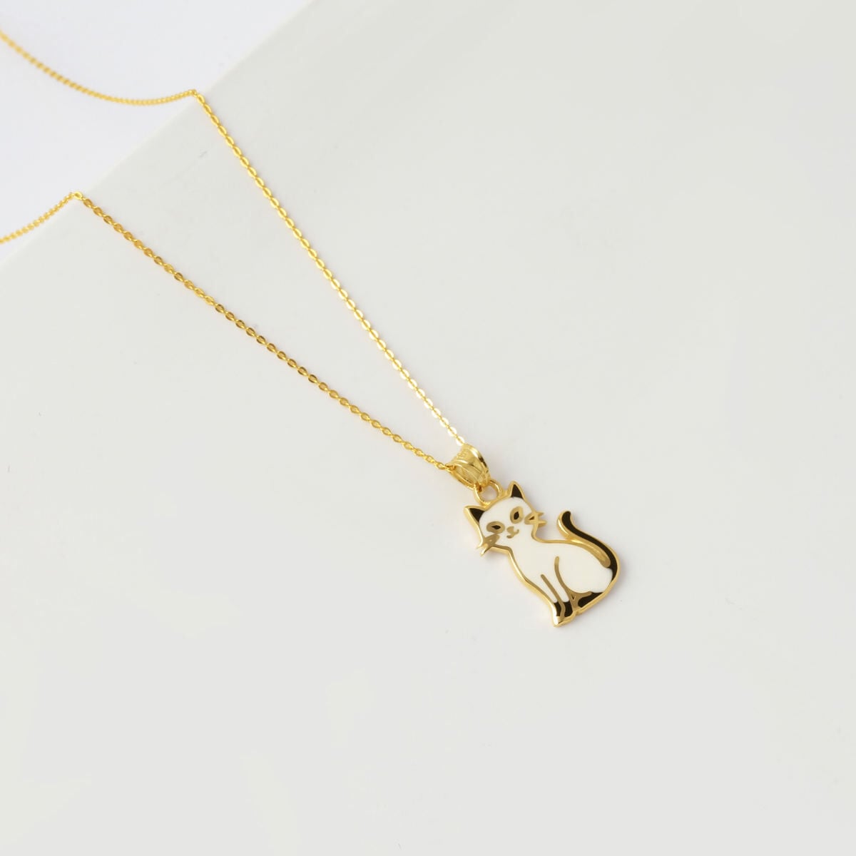 14K Yellow Gold Cat Enamel Necklace