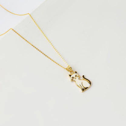 14K Yellow Gold Cat Enamel Necklace