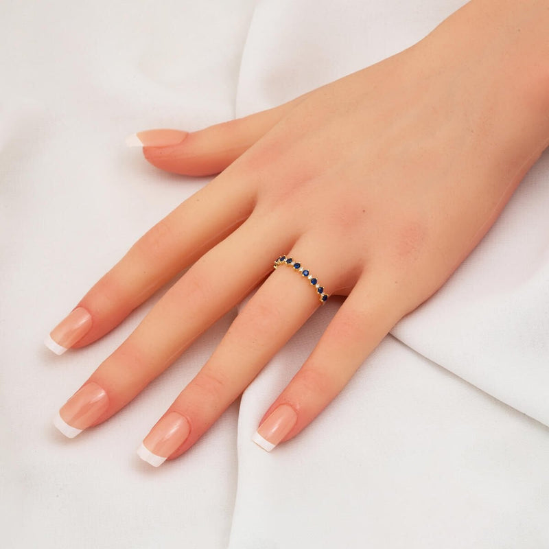 14K Yellow Gold Sapphire Sparkle Half Eternity Cubic Zirconia Ring