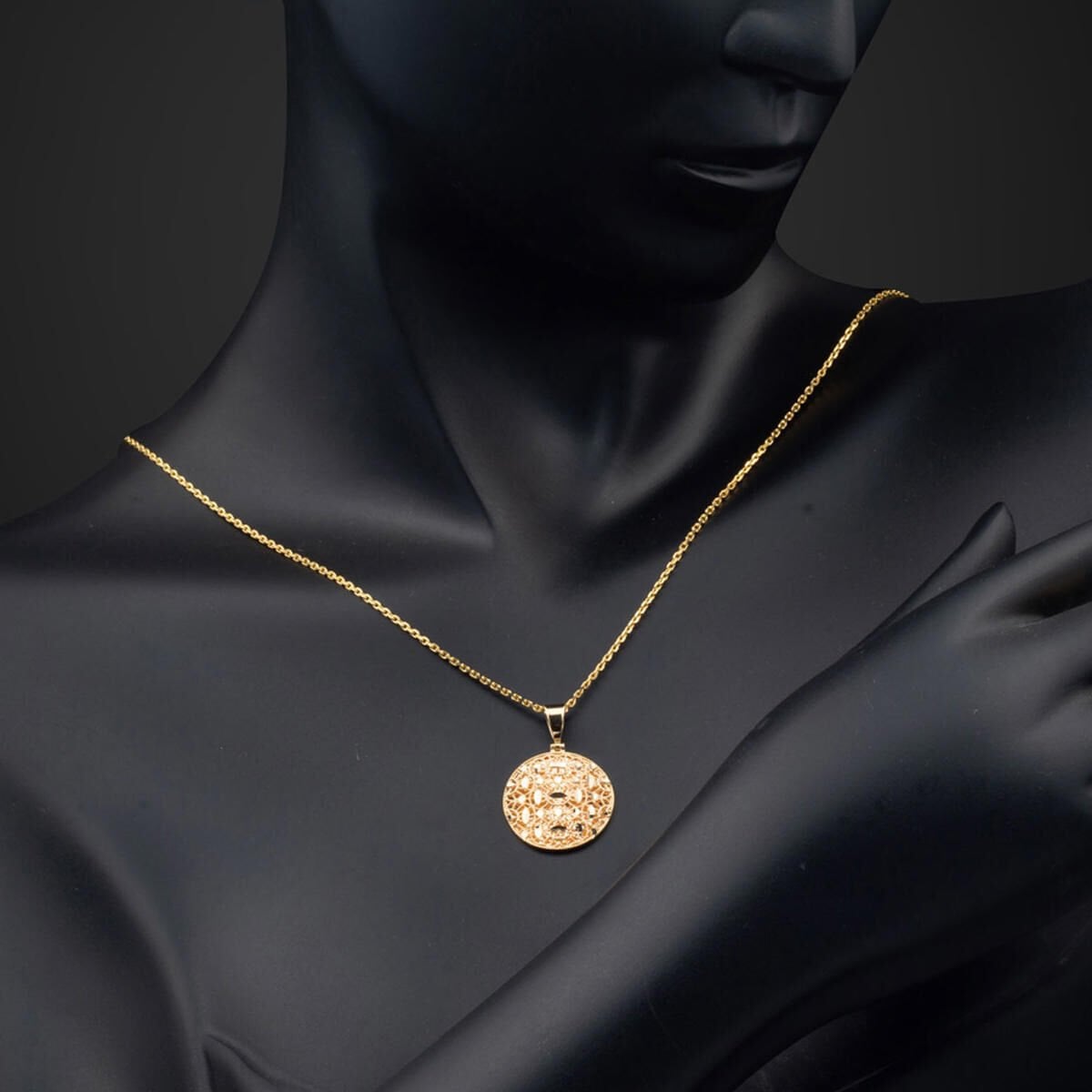 14K Yellow Gold Filigree Flower of Life Necklace