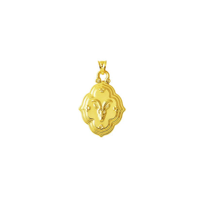14K Yellow Gold Retro Capricorn Zodiac Pendant
