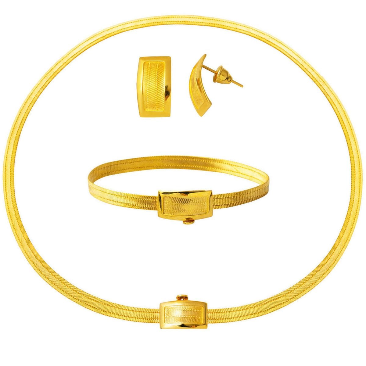 14K Yellow Gold Classic Buckle 3 Row Trabzon Mesh Set
