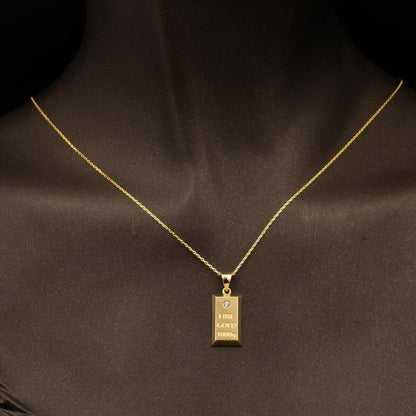 14K Yellow Gold Solitaire Gold Bar Cubic Zirconia Chain Necklace