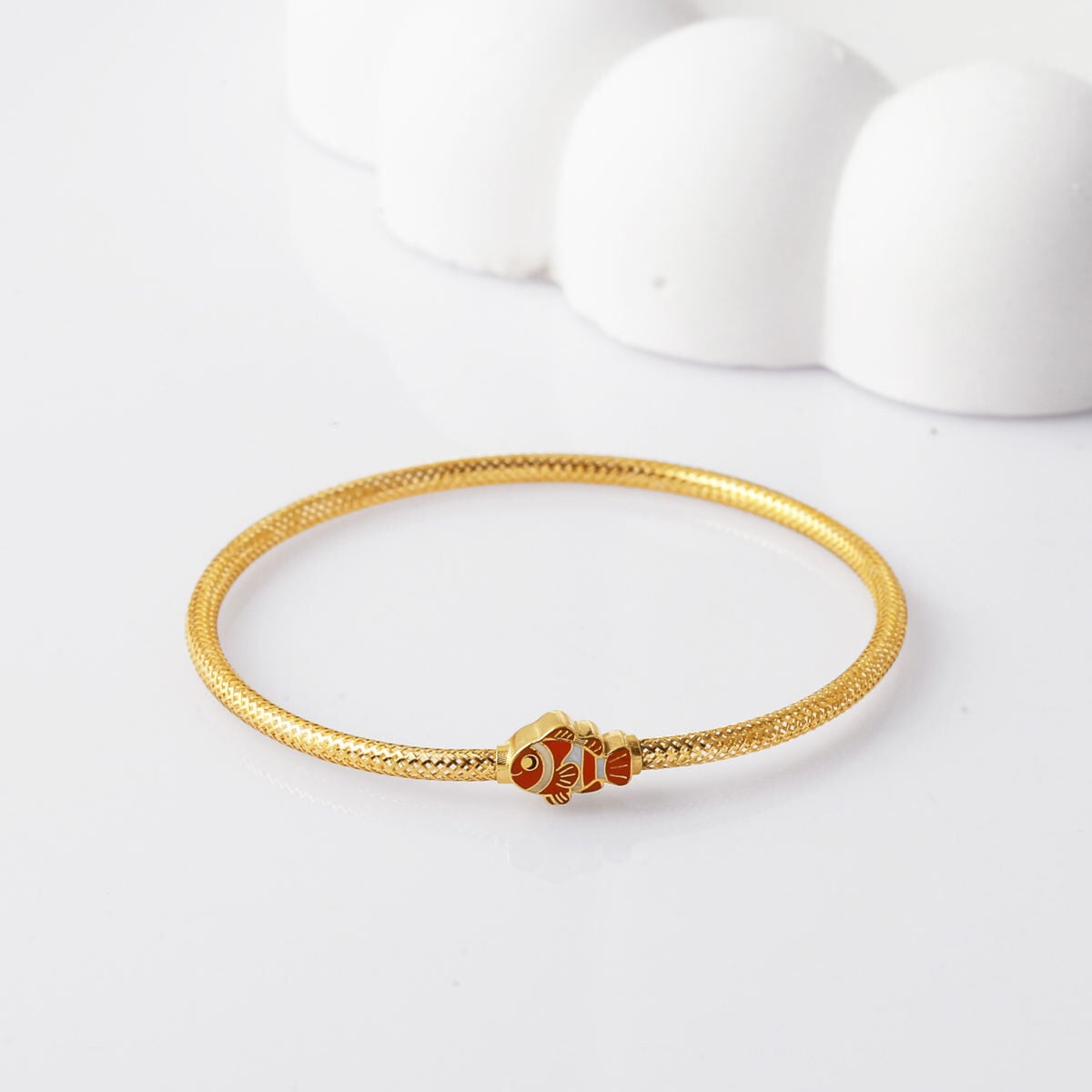 14K Yellow Gold Italian Fish Enamel Children's Bangle