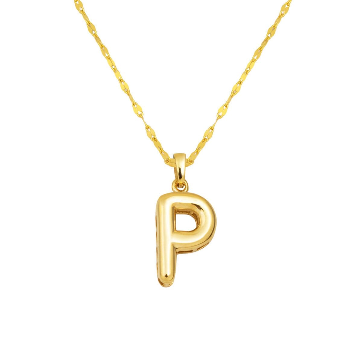 14K Yellow Gold Balloon Initial P Necklace
