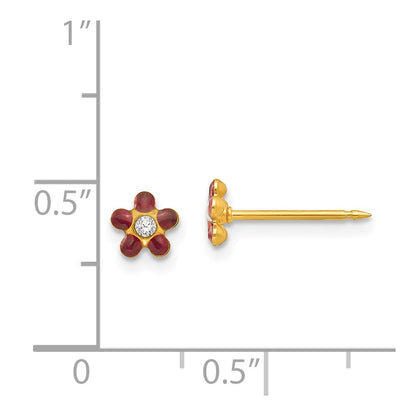 14K Yellow Gold Inverness January Red Crystal Birthstone Flower Earrings
