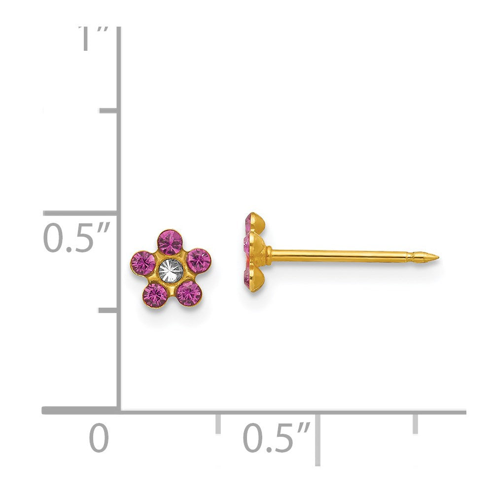 14K Yellow Gold Inverness February Purple Crystal Birthstone Flower Earrings
