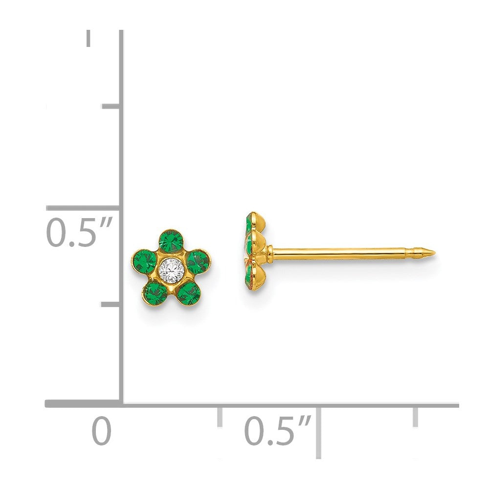14K Yellow Gold Inverness May Green Crystal Birthstone Flower Earrings