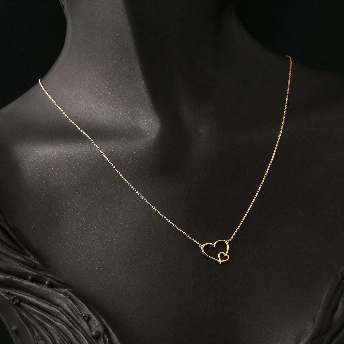 14K Yellow Gold Double Heart Necklace