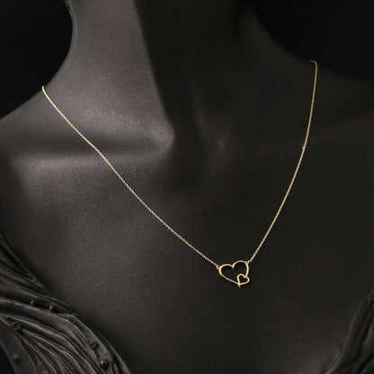 14K Yellow Gold Double Heart Necklace