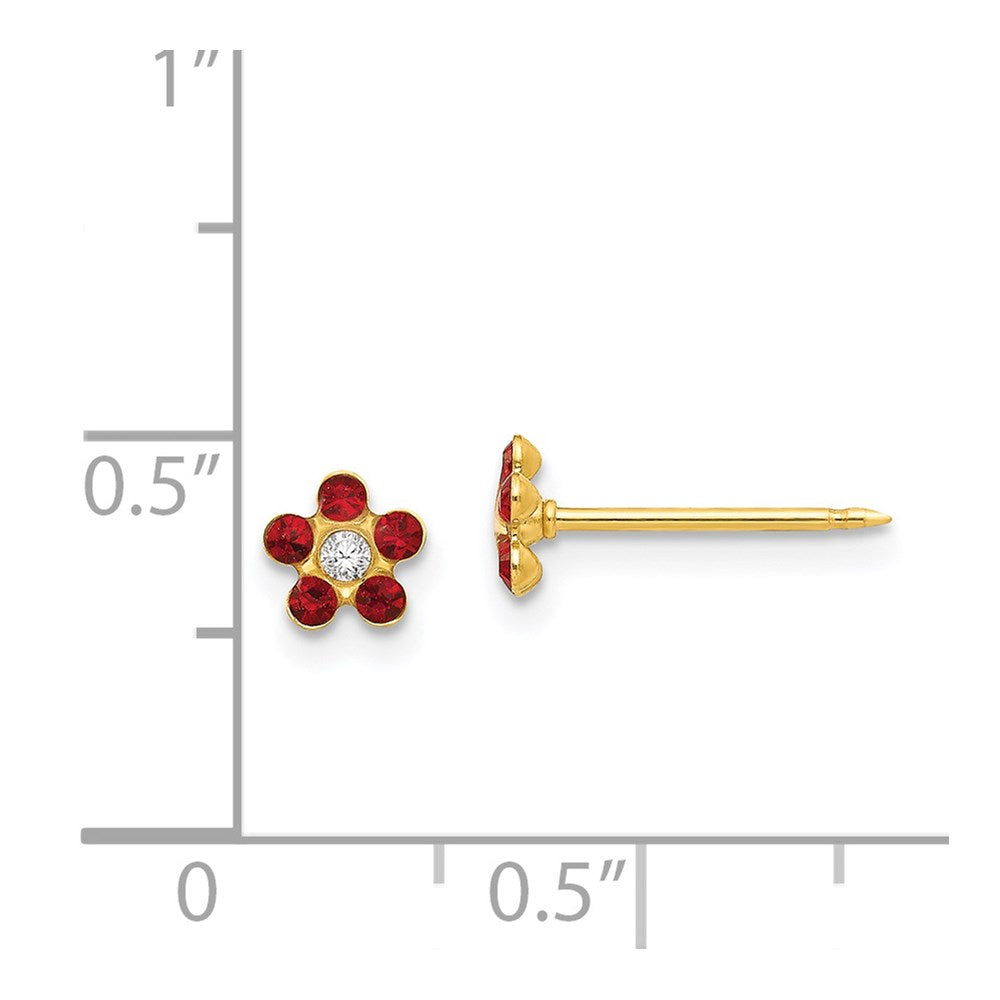 14K Yellow Gold Inverness July Red Crystal Birthstone Flower Earrings