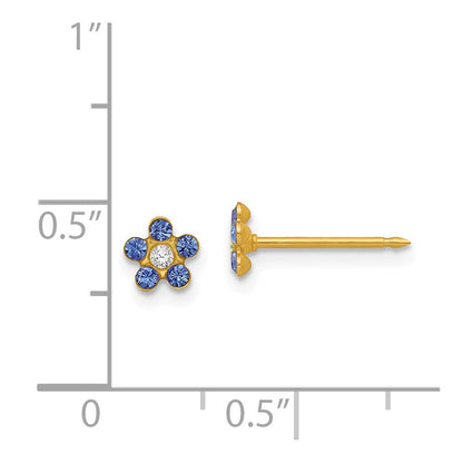 14K Yellow Gold Inverness September Blue Crystal Birthstone Flower Earrings