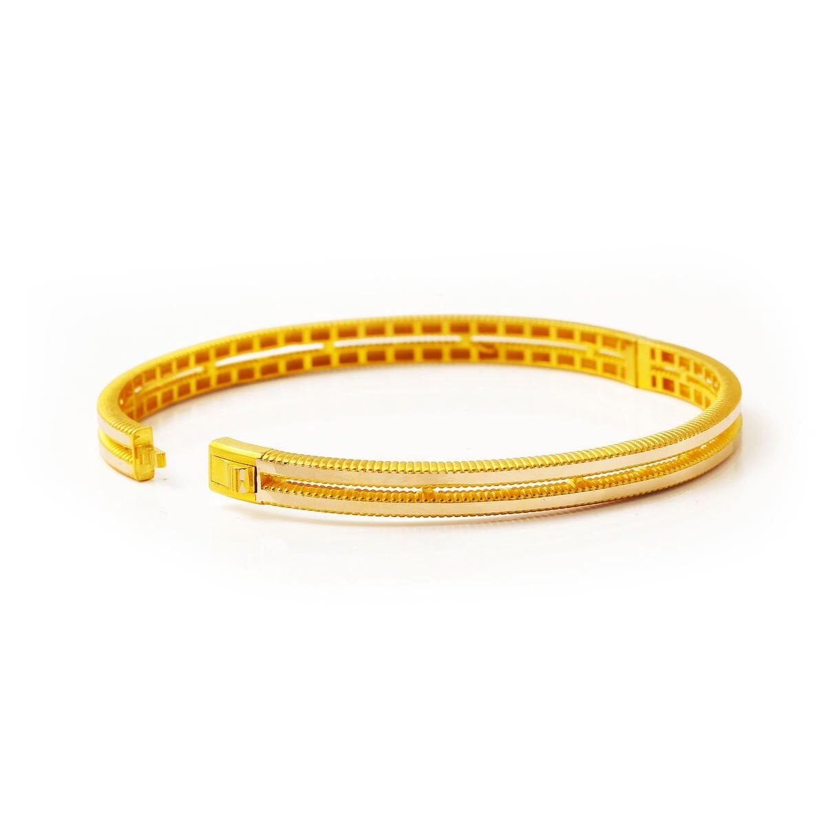 14K Yellow Gold Two Row Ajda Hinged Cuff Bangle