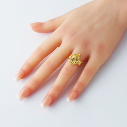 14K Yellow Gold Sparkle Hand Engraved Ring