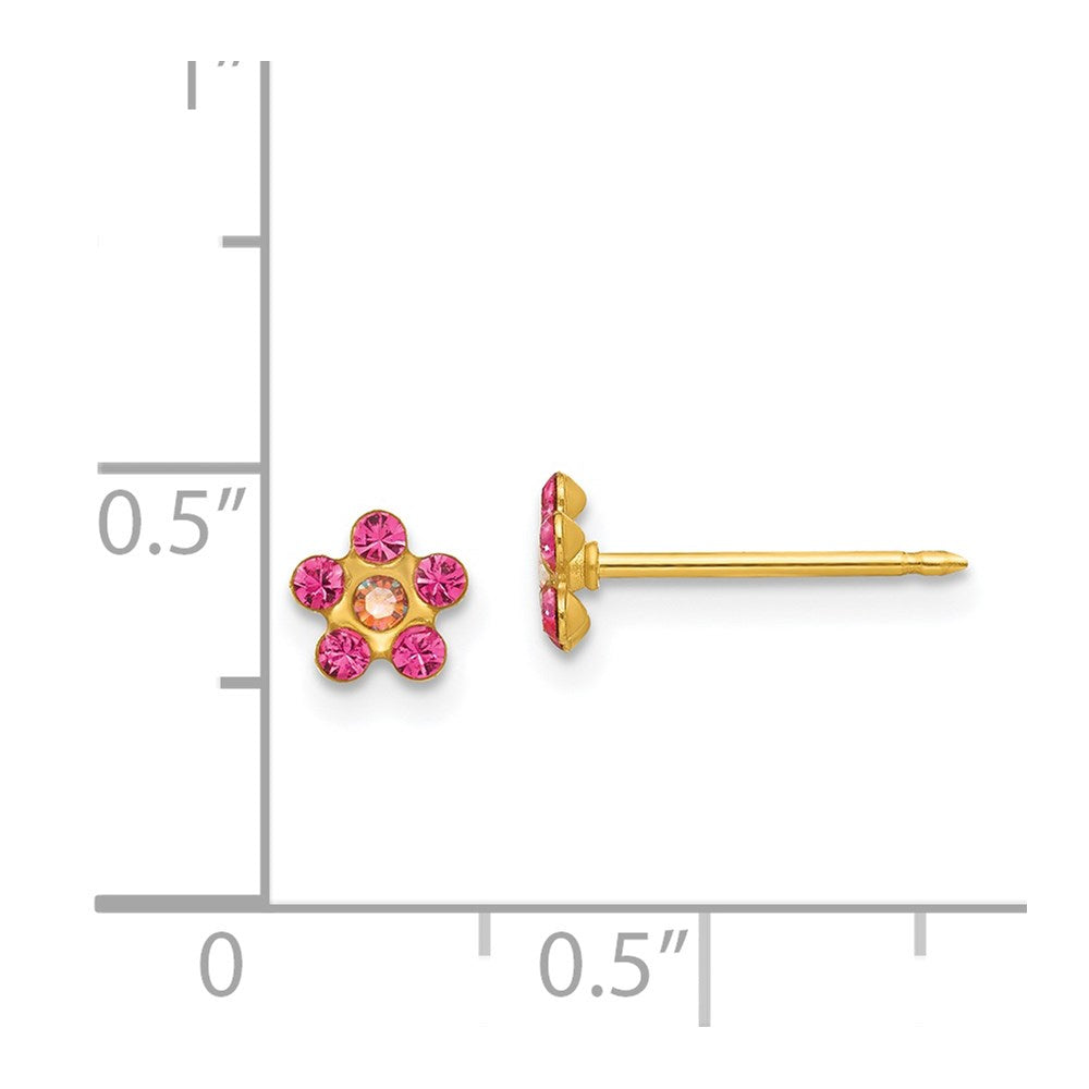 14K Yellow Gold Inverness October Pink Crystal Birthstone Flower Earrings
